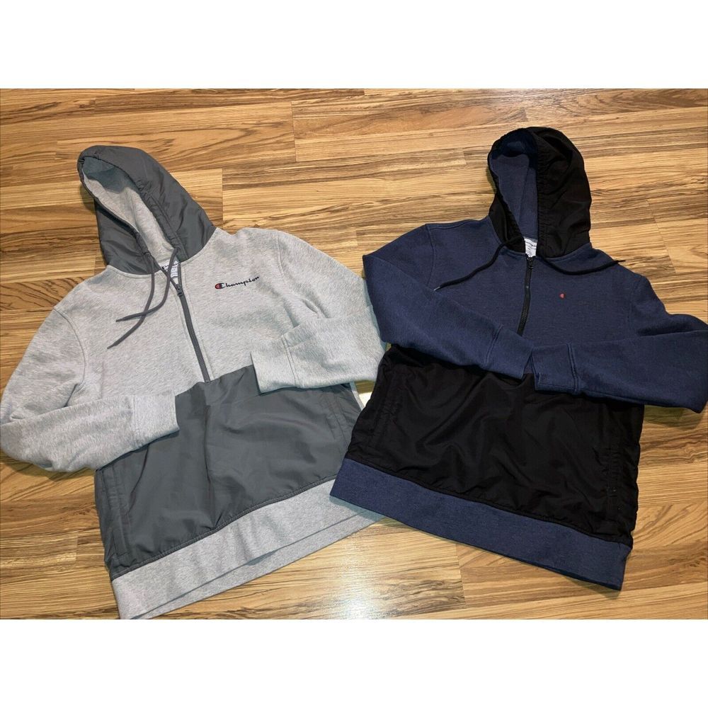 Champion Athletic Apparel Men's Size Medium Blue & Gray Half-Zip Hoodies